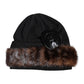 Black Fur Embellish Knitted Winter Beanie Hat
