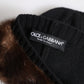 Black Fur Embellish Knitted Winter Beanie Hat