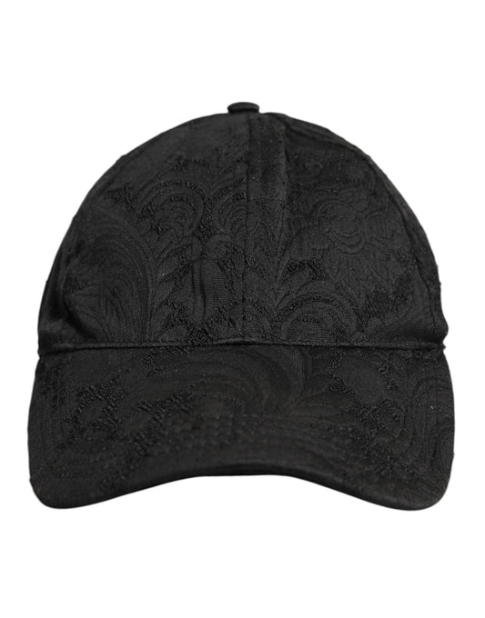 Black Floral Jacquard 6 Panels Baseball Cap