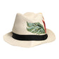 Beige Floral Print Straw Wide Brim Fedora Hat