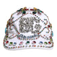 White Multicolor Crystal Embellish Baseball Cap