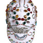 White Multicolor Crystal Embellish Baseball Cap
