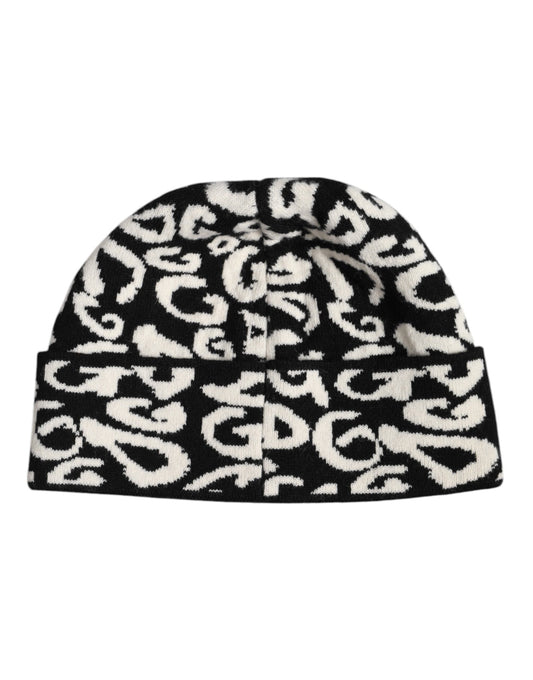 Black White Wool Knitted Winter Beanie Hat
