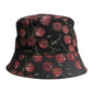 Black Cotton Printed Wide Brim Bucket Hat