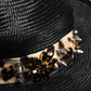 Black Straw Crystal Embellished Wide Brim Hat