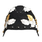 Black Wool White Floral Gold Leaf Cloche Hat