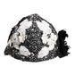 Black Wool White Floral Embellished Cloche Hat