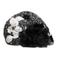 Black Wool White Floral Embellished Cloche Hat