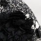 Black Wool White Floral Embellished Cloche Hat