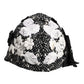 Black Wool White Floral Embellished Cloche Hat