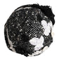 Black Wool White Floral Embellished Cloche Hat