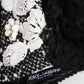 Black Wool White Floral Embellished Cloche Hat