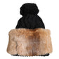 Black Brown Dyed Rabbit Real Fur Winter Beanie Hat