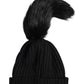 Black Acrylic Knitted Fur Winter Beanie Hat