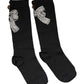 Black Knit Floral Crystal Embellishment Socks