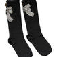 Black Knit Floral Crystal Embellishment Socks