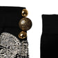 Black Knit Floral Crystal Embellishment Socks