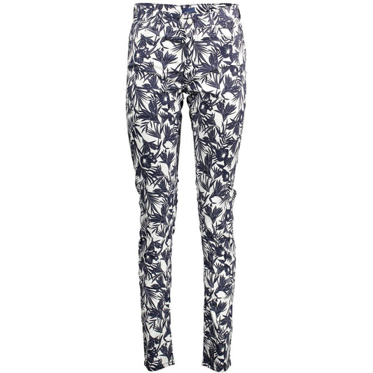 Blue Cotton Women Slim Trouser
