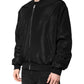 Black Long Sleeves Full Zip Bomber Jacket
