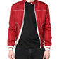 Red White Nylon Full Zip Men Bomber Jacket