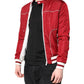 Red White Nylon Full Zip Men Bomber Jacket