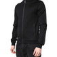 Black Cotton Logo Full Zip Men Bomber Jacket