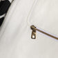 White Collared Full Zip Biker Coat Jacket