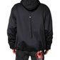 Black Polyester DG Hooded Full Zip Jacket