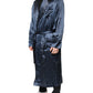 Blue Solid Silk Men Wrap Robe Coat Jacket