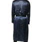 Blue Solid Silk Men Wrap Robe Coat Jacket