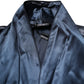 Blue Solid Silk Men Wrap Robe Coat Jacket