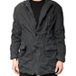 Black Solid Cotton Collared Coat Jacket