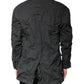 Black Solid Cotton Collared Coat Jacket