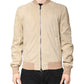 Beige Lambskin Full Zip Men Bomber Jacket