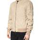 Beige Lambskin Full Zip Men Bomber Jacket