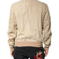 Beige Lambskin Full Zip Men Bomber Jacket
