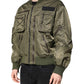 Green Nylon Full Zip Men Bomber Jacket