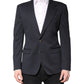 Dark Blue Cotton Men Jacket Coat Suit Blazer