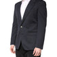 Dark Blue Cotton Men Jacket Coat Suit Blazer