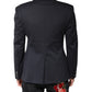 Dark Blue Cotton Men Jacket Coat Suit Blazer