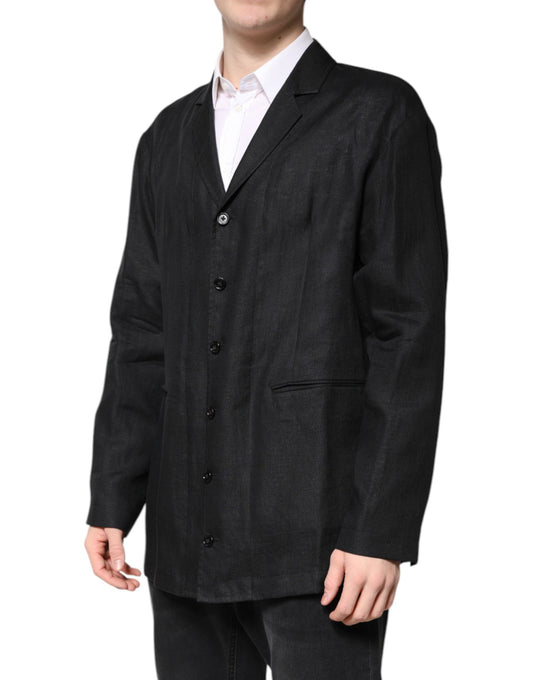 Black Linen Single Breasted Men Coat Blazer