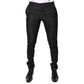 Black Floral Jacquard Mid Waist Dress Pants