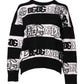 Black White Logo Print Wool Pullover Sweater