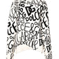 White Black Logo Print Women Pullover Sweater