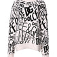 White Black Logo Print Women Pullover Sweater
