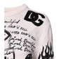 White Black Logo Print Women Pullover Sweater