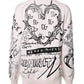 White Black Logo Print Women Pullover Sweater