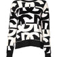 White Black Logo Print Women Pullover Sweater