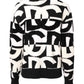 White Black Logo Print Women Pullover Sweater
