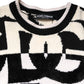 White Black Logo Print Women Pullover Sweater